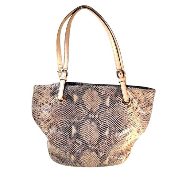Michael Kors 100% Leather Snakeskin/Python Tote Bag - pocket on 1 side - Picture 1 of 15